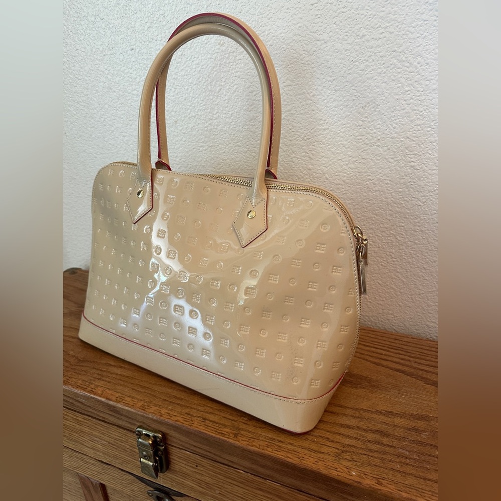Arcadia patent leather bag satchel made in Italy WITH STRAP EUC Cream Perl
